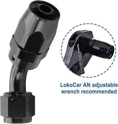 LokoCar 4AN Hose End Fitting 45 Degree Swivel For CPE Braided Hose Black 2Pcs