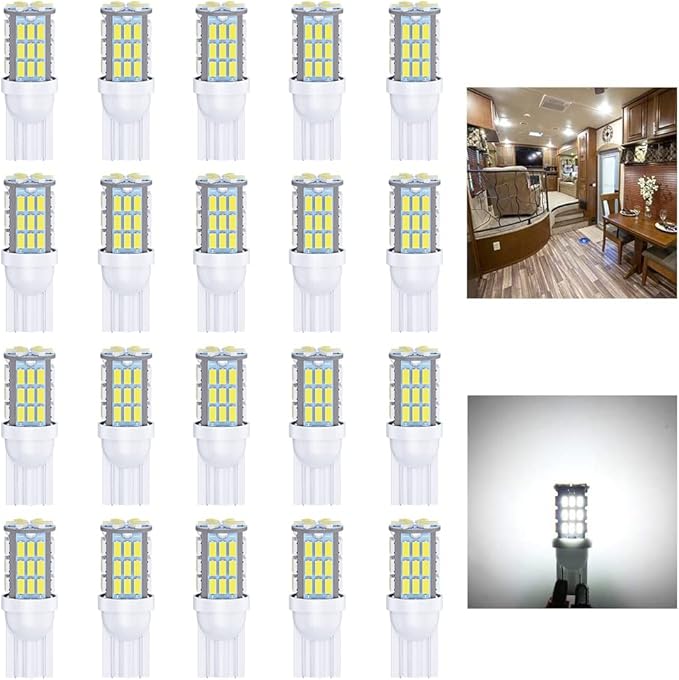 T10 921 194 168 175 LED Bulbs White 20-Packs, Super Bright 3014 42-SMD LED Replacement 12 Volt RV Camper Trailer Boat Trunk Interior Dome Map License Lights, Backup Reverse Lights