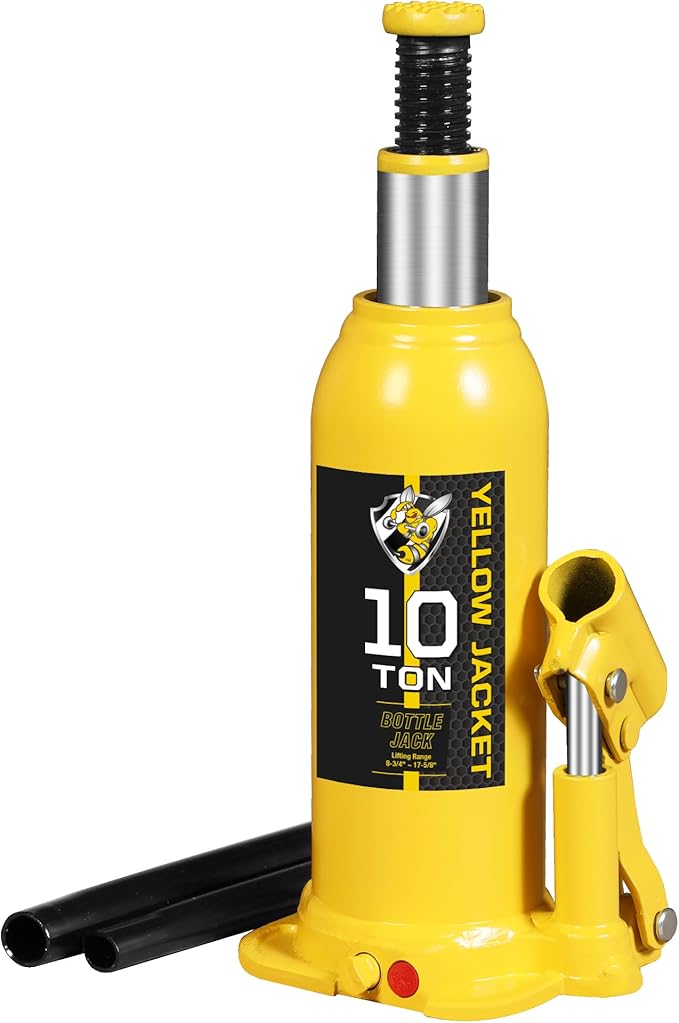 YELLOW JACKET 10 Ton Muti-Directional Welded Bottle Jack (20,000lb), Horizontal Bottle Jacks Use for Car, Pickup, Truck, RV, Auto Repair, Hydraulic Bottle Jack, Yellow