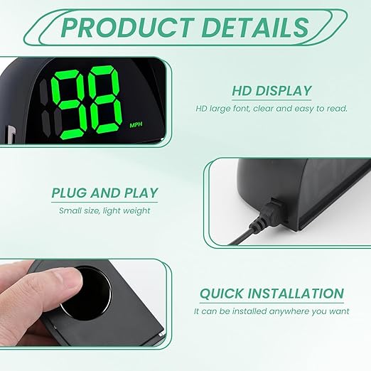 2 Pack GPS Digital Speedometer for Car MPH Golf Cart Universal HUD Speed Meter with LED Large Font Head Up Display Car Accessories with USB Cable Plug Play for Truck Motor SUV Golf Cart All Vehicles