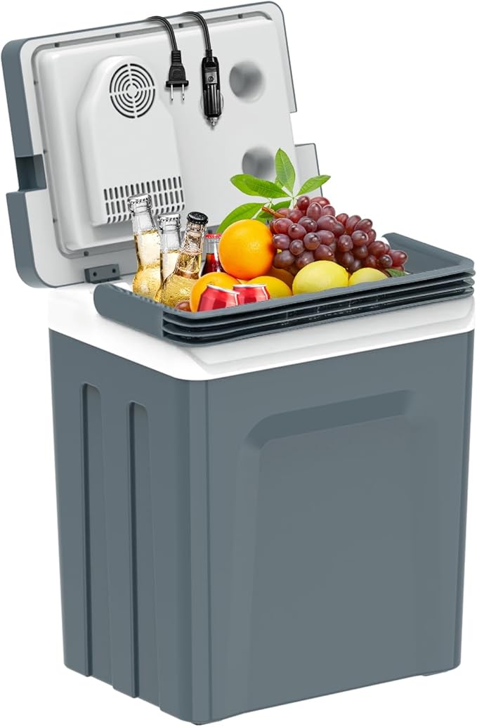 SHAREWIN Electric Cooler & Warmer with Handle 31.7 Quart/30L Portable Thermoelectric Fridge for Vehicles & Trucks with 110V AC & 12V DC, 12V Car Cooler for Camping, Travel Grey