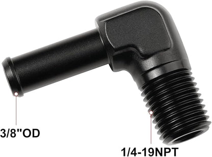 1/4 NPT Male to 3/8" Hose Barb Fitting Adapter 90 Degree Elbow Aluminum Black