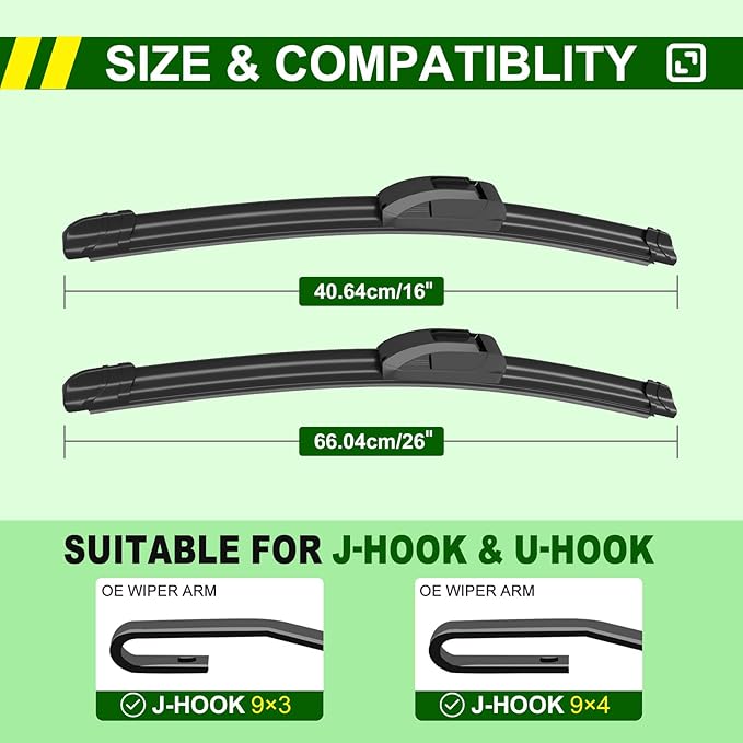 OEM Quality 26in + 16in Premium All-Season Windshield Wiper Blades for Original Equipment Replacement(Set of 2)