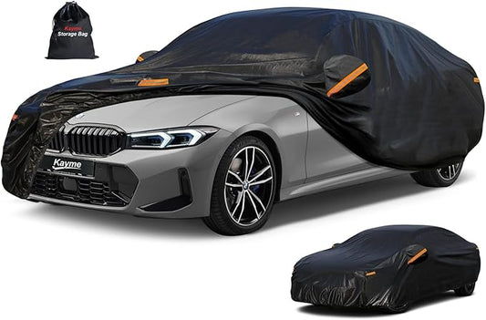 Kayme 7 Layers Car Cover Custom Fit for BMW 3 Series 320i 325i 328i 330i 335i (2013-2025) Waterproof All Weather for Automobiles, Outdoor Full Cover Rain Sun UV Protection.Black
