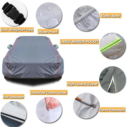 AUQDD 6-Layers PEVA New Material Truck Full Padded Car Cover Waterproof All Weather Weatherproof UV Sun Protection Snow Dust Storm Resistant Outdoor Exterior Custom Form-Fit Straps 230"-260" Grey