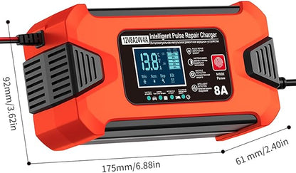 ZiYiJuan 8-Amp Smart Car Battery Charger and Maintainer, 12V/24V Automatic with LCD Display