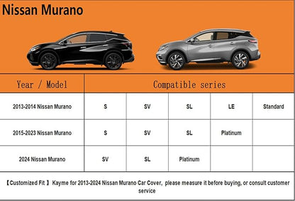 Kayme 6 Layers SUV Car Cover Custom Fit for Nissan Murano（2008-2025） Waterproof All Weather for Automobiles, Outdoor Full Cover Rain Sun UV Protection.Silver