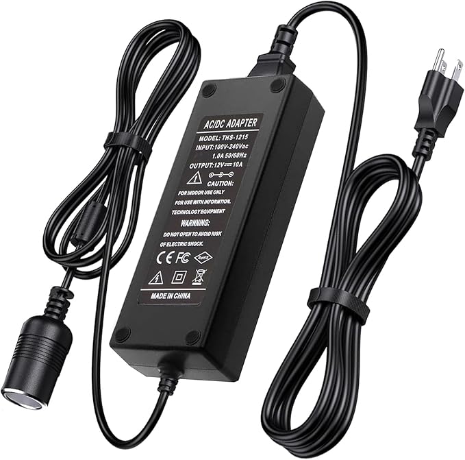 110V-240V to 12V 120W/10A Car Cigarette Lighter Socket AC/DC Power Supply Adapter for Car Inflator Refrigerator Vacuum Cleaner Stand-up Paddleboard (SUP) Pump