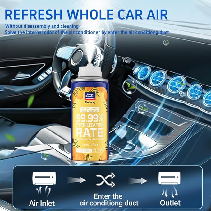 Glodway Whole Car Air Refresher,Odor Eliminator Remover Spray For Car,Lemon Strong Freshener With Odour Eliminator Technology,Long-Lasting Scent,6 Ounce(Pack of 3)
