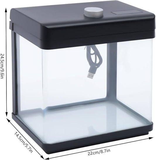 1.5 Gallon Fish Tank Starter Kits, Low Noise Betta Fish Tank with Fil-TER LED Light Submersible Pu-mp, Glass Small Fish Tank Smart Aquarium kit with Dimmer Button Water Temperature Display