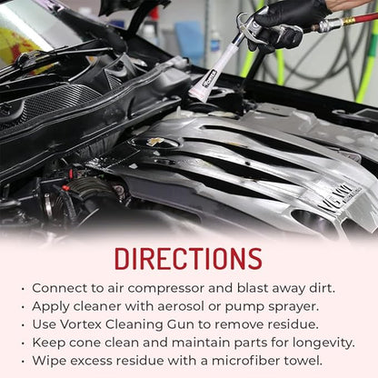 HI-TECH Vortex II Air Cleaning Gun – Pro Auto Detailing Tool for Deep Cleaning Interiors & Exteriors – Uses Air Compressor – Blasts Dust, Dirt & Grime Fast