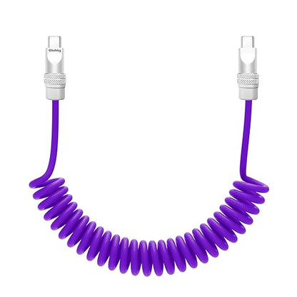 chubbycable Curly Chubby - Retractable Fast Charging Cable 240W Coiled Charger Cord for Car Durable USB-C Cable for Phones, Tablets and More, Purple, Type-C to Type-C, 1.3FT-2.3FT