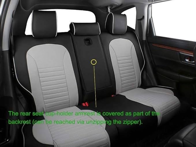 EKR Accord Seat Covers for Cars Honda Accord LX 2018 2019 2020 2021 2022(Rear Row W/Solid Backrest),Leather Seat Covers,Automotive Seat Covers,Car Seat Protector,Leather(Black/Gray)