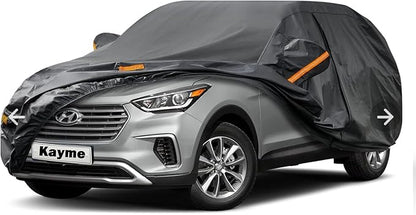 Kayme 7 Layers SUV Car Cover Custom Fit for Hyundai Santa Fe (2006-2025) Waterproof All Weather for Automobiles, Outdoor Full Cover Rain Sun UV Protection.Black