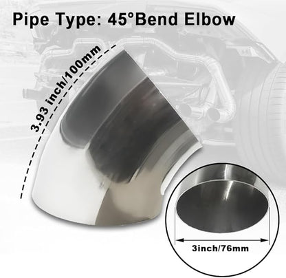 OD 3 Inch 45 Degree exhaust elbow Pipe (Mandrel Bend Elbow) SS304 Stainless Steel Bend Suitable for Car Modified Exhaust Elbow Pipe, Stair Handrail, etc (4 pcs)(76 * 100 * 1.5)