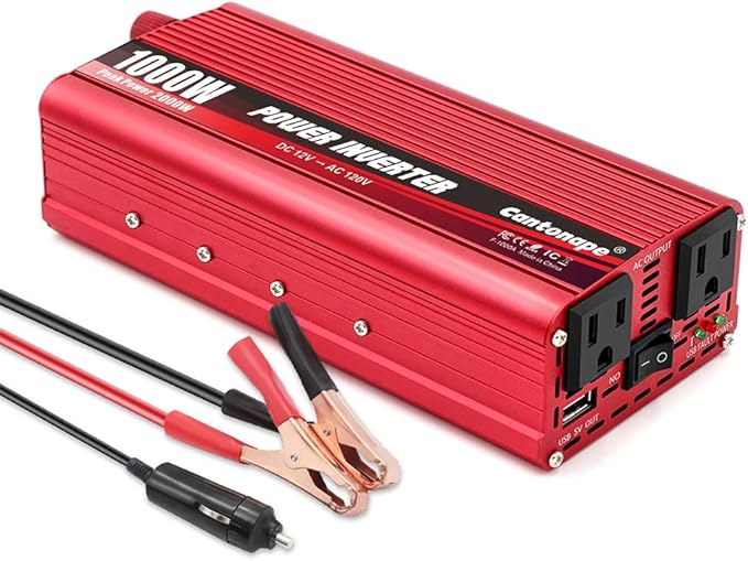 1000W/2000W(Peak) DC 12V to 110V/120V AC Power Inverter Converter with 3.1A USB Car Adapter and Cigarette Lighter for Car Home Laptop Truck