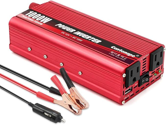 1000W/2000W(Peak) DC 12V to 110V/120V AC Power Inverter Converter with 3.1A USB Car Adapter and Cigarette Lighter for Car Home Laptop Truck