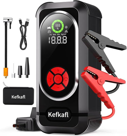 Jump Starter with Air Compressor, 5000A Car Battery Jump Starter Portable 150 PSI Tire Inflator Portable Air Compressor for Up to 10.0L Gas & 10.0L Diesel Engines, LED Light, Jumper Cables