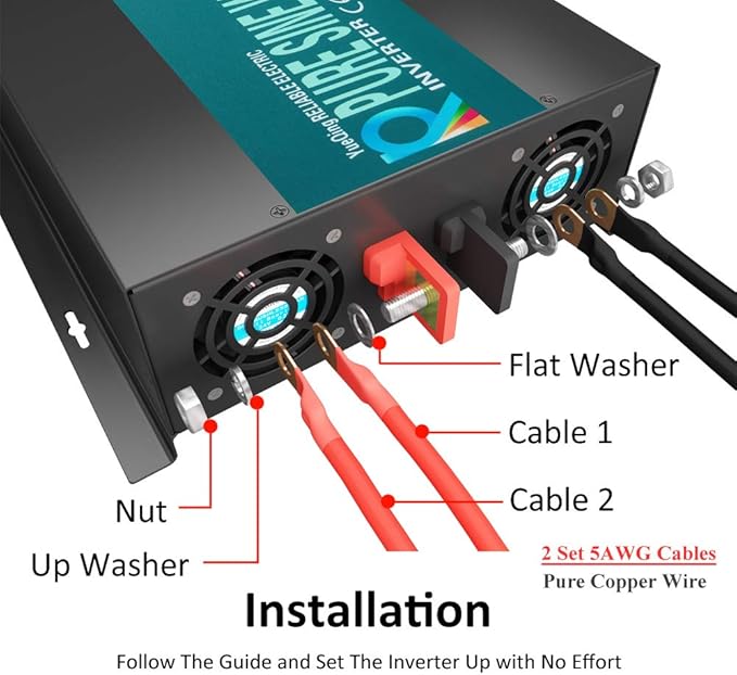 WZRELB 5000W 24V High Efficiency Solar Power Off Grid DC Voltage Converter Pure Sine Wave Inverter Dual 120V AC Outlets