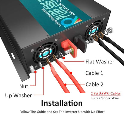 WZRELB 5000W 24V High Efficiency Solar Power Off Grid DC Voltage Converter Pure Sine Wave Inverter Dual 120V AC Outlets