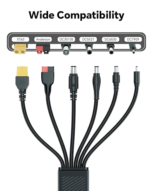 Car Charging Cable Compatible with Jackery Anker EcoFlow 16AWG Car Cigarette Lighter Charger to 6 in 1 Cable Cigarette Lighter Charging for Portable Power Station