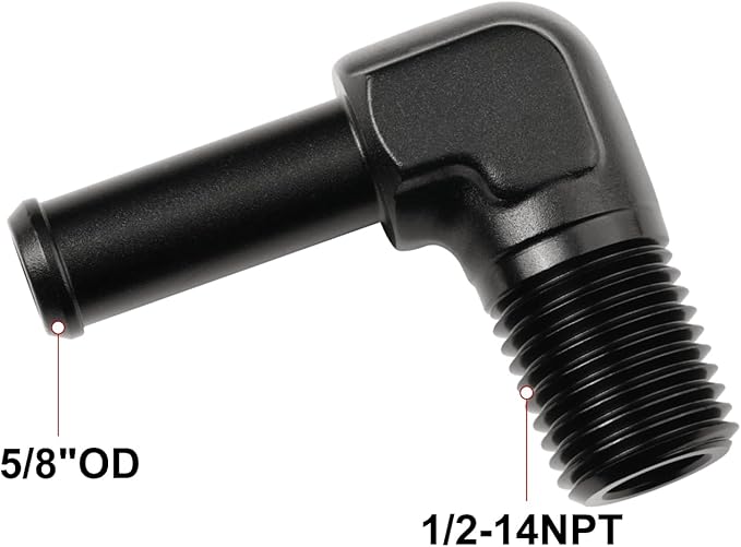 1/2 NPT Male to 5/8" Hose Barb Fitting Adapter 90 Degree Elbow Aluminum Black