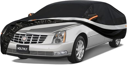 10 Layers Car Cover Custom Fit for Cadillac (DTS 2006-2012), Waterproof All Weather for Automobiles, Outdoor Full Cover Sun Dust Rain Protection with Cotton. Black