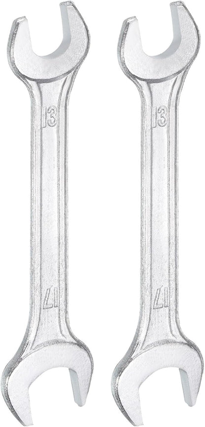 HARFINGTON 2pcs Double Open End Wrench 13mm x 17mm Metric 15 Degree Offset Angle Small Flat Head Wrench Galvanizing Open Ended Spanner for Automotive Repair Furniture Assembly
