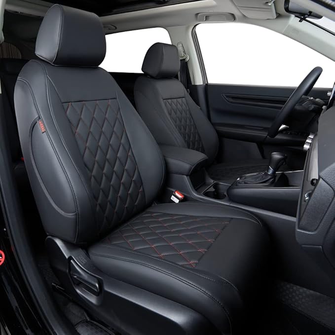 coverdream CRV Waterproof Leather Seat Covers Custom Fit for 2012 2013 2014 Honda CRV EX,SE,EX-L,Touring,Full Coverage,Airbag Compatible,Car Seat Protector(Full Set,Red/Black)