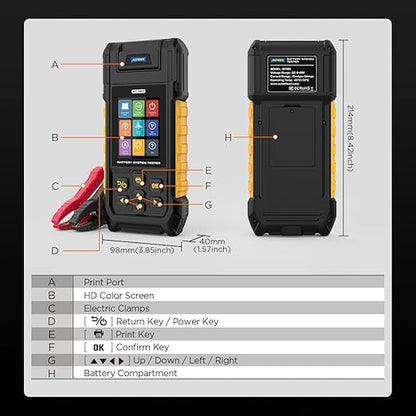AUTOOL Car Battery Tester 12V 24V Automotive Battery Load Tester 30-2000 CCA, Battery Tester with Printer, Support Lithium Battery, Cranking & Charging & Leakage Test, Data Review Protection