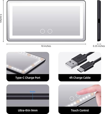 Car Sun Visor Vanity Makeup Mirror, 2 Pcs Rechargeable with 3 Light Modes & 60 LEDs - Dimmable Clip-on Rear View Sun-Shading Cosmetic Mirror, Universal for Car SUV Truck (Black)