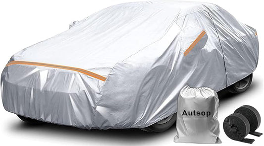 Autsop Car Cover Waterproof All Weather,12-Layer Car Covers for Automobiles Outdoor Heavy Duty Full Exterior Covers for Sedan(203-212 Inch)