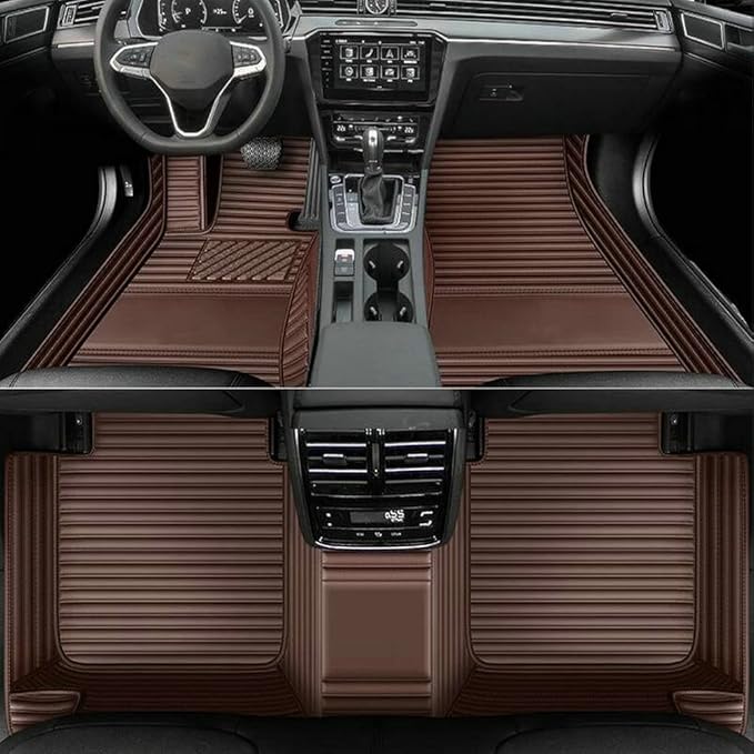 Custom Colors Car Floor Mats Black Pink for 99.9% Sedan SUV Sports， All-Weather Liners Car Floor mat，Luxury Leather Automotive Floor Mats (Brown Stripe,3D Floor Mats)