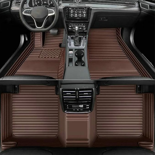 Custom Colors Car Floor Mats Black Pink for 99.9% Sedan SUV Sports， All-Weather Liners Car Floor mat，Luxury Leather Automotive Floor Mats (Brown Stripe,3D Floor Mats)