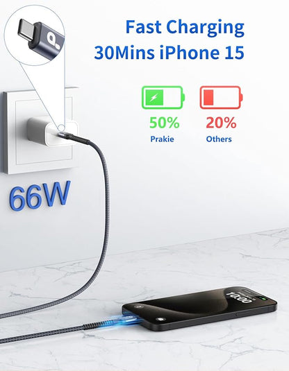 PRAKIE USB C Cable 3FT, 2Pack USB-C to USB-C Charger Cable, USBC Fast Charging Nylon Braided USBC iPhone Charger Cord Compatible with iPhone 16/15/Pro Max/PlusSamsung Galaxy S23/LG/Switch