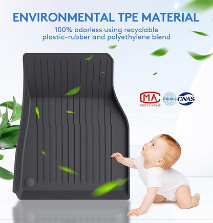 Floor Mats Fits for Tesla Model Y 5-Seat 2024-2020 - All Weather TPE Front, Rear, Cargo & Sub-Trunk Mats, 6-Piece Custom Fit (Not Fit 7-Seat)