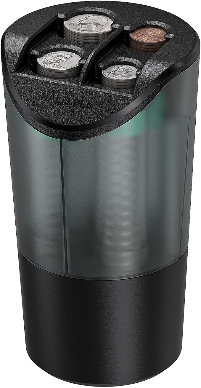 HALOBLK Large Capacity Coin Holder for Car Change Organizer, Compatible with Most Vehicles & Trucks, Black (1 Pack)