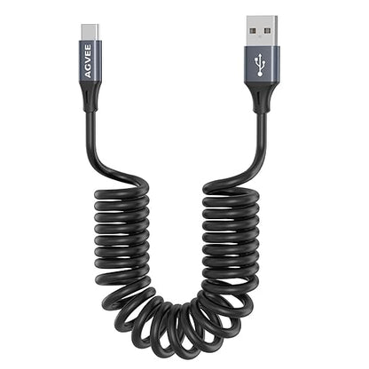 AGVEE 2 Pack 3ft Coiled Short USB to USB-C Charging Cable [USB-IF Certified] 3A Fast Charger Cord in Car for iPhone 16/15 CarPlay, Galaxy S25 S24 S23 S22 S21 S10 S9 S8, Google Pixel, Dark Gray