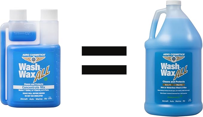 Wet or Waterless Car Wash Wax 8oz Concentrate [Makes 1 Gallon of Wash Wax ALL] Aircraft Quality for Car, RV, Boat, Motorcycle Use Anywhere, Anytime, Home, Apartments, School, Garage, Parking Lots