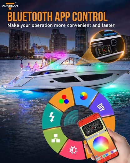 Auxbeam RGB Bluetooth 8 Gang Switch Panel AR-820 Toggle Momentary Pulsed Switch Pod for Truck UTV Offroad Boat Auxiliary LED Light Controller with Circuit Relay System Box Waterproof, 2-Year Warranty