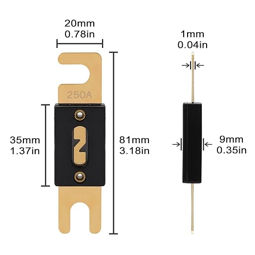 250A ANL Fuse 250 Amp Inline Blade Fuses 32V for Car Audio Inverter Automotive Stereo (Pack of 3 pcs)