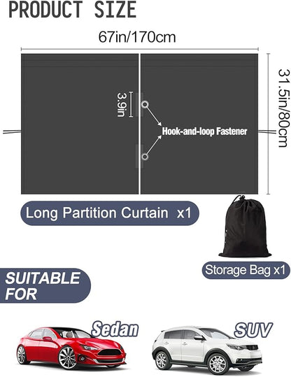 Car Divider Curtain - Wide Car Privacy Blackout Shades with Storage Bag for Baby Nap, Removable Sedan SUV Van Sunshade Covers Screen for Car Camping Sleeping Accessories