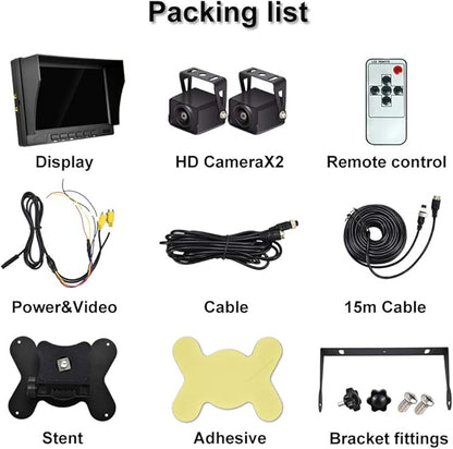 AHD Dual Backup Camera with 7'' 1080P DVR Monitor, Front and Rear View Camera Waterproof Night Vision Reversing Camera for Truck Pick Up RV Camper Bus 12V-36V