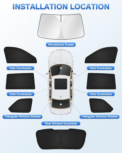 Windshield Sun Shade for 2022-2025 2026 Jeep Grand Cherokee Accessories Sunshade Side Rear Window Shade Cover Sun Visor Shield Privacy Protection Keep Vehicle Cool Black 8PCS