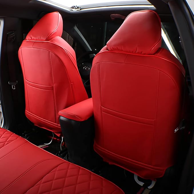 EKR Accord Car Seat Covers for Honda Accord 2023 2024 2025 LX(Rear Row W/Solid Backrest) Leather Car Seat Covers,Waterproof Car Seat Protectors,Trucks Seat Covers Full Set(Red)