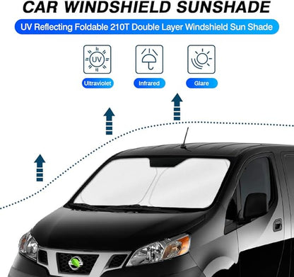 KUST Windshield Sun Shade for 2014-2021 Nissan NV200 Minivan Accessories Custom Fit Sunshade Foldable Sun Visor Protector Blocks UV Rays Keep Your Car Cooler