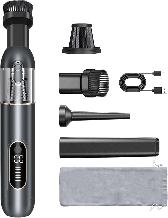 4-in-1 Handheld Cordless Car Vacuum – 19000PA, Brushless Motor, 2-in-1 Blow & Suction, Dual Modes, Type-C, Mini & Portable for Car, Home, Office, Keyboard Cleaning