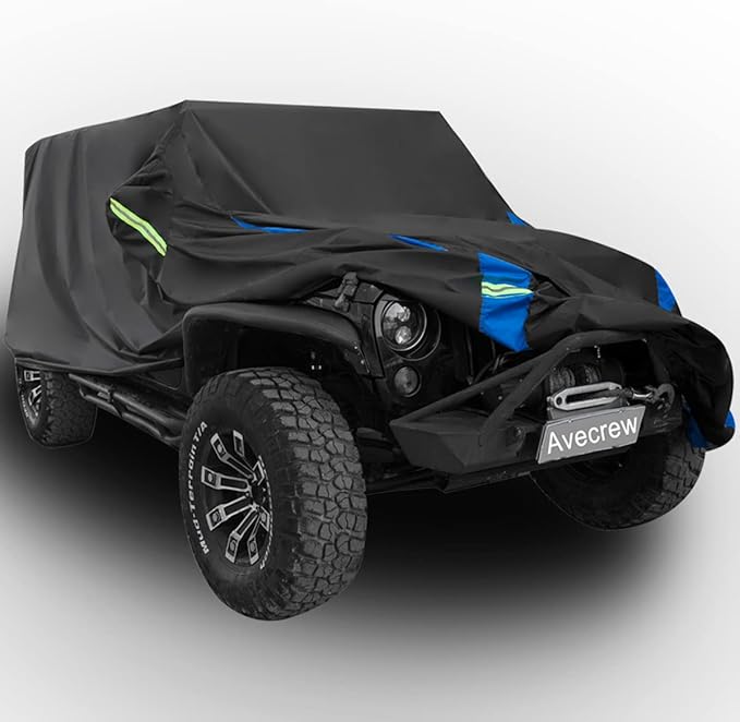 Avecrew for Jeep Wrangler Cover Waterproof 2 Door, All Weather for Jeep Rain Cover for Automobiles, Outdoor Full Exterior for Jeep Covers Fits JK JL TJ YJ CJ