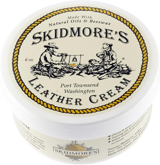 Skidmore's Leather Cream: All-Natural, Non-Toxic Leather Conditioner - Made in USA Since 1984. Water Repellent Formula Restores Leather Couches, Car Seats, Boots, Shoes, Purses, Bags, and Tack. 6 Oz