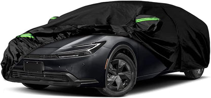 Waterproof Car Cover Compatible with Toyota Prius 2004-2025, Black 210T Inside Cotton Cover with Door Zippers for Snow Rain Dust Outdoor Protection